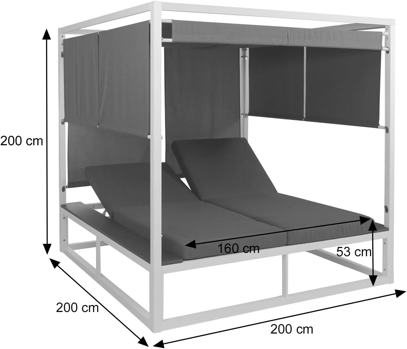 Mendler Aluminium Lounge-Gartenliege HWC-M63b, XL Sonnenliege Daybed, 10cm-Polster 200cm - weiß Polster grau