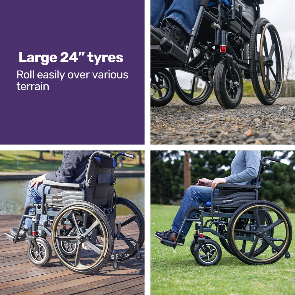 EQUIPMED Electric Wheelchair Folding, Long Range, Airline Approved, Lithium Battery, 24