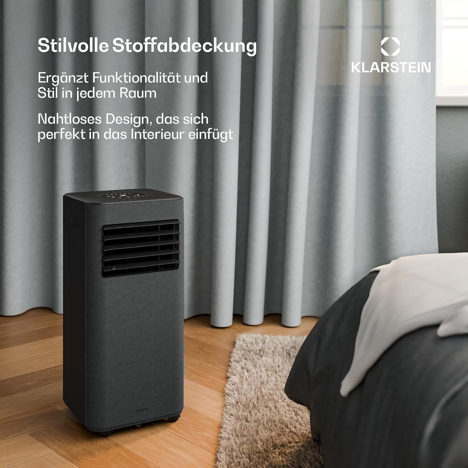Klarstein AireLux Mobile Klimaanlage – 9.000 BTU, Für Räume bis 33 m², 3-in-1: Kühlung, Entfeuchter & Ventilator, Energieeffizienzklasse A, Smart App & Sprachsteuerung, Mit Abluftschlauch, Dunkelgrau