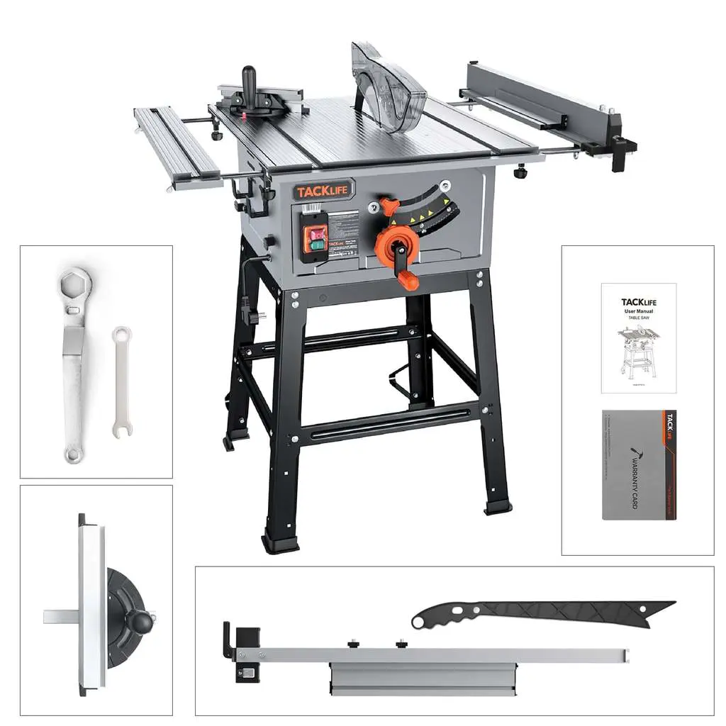 TACKLIFE Table Saw, 10 Inch, 15-Amp 24T Blade 4800 RPM 45oBevel Cutting MTS01A