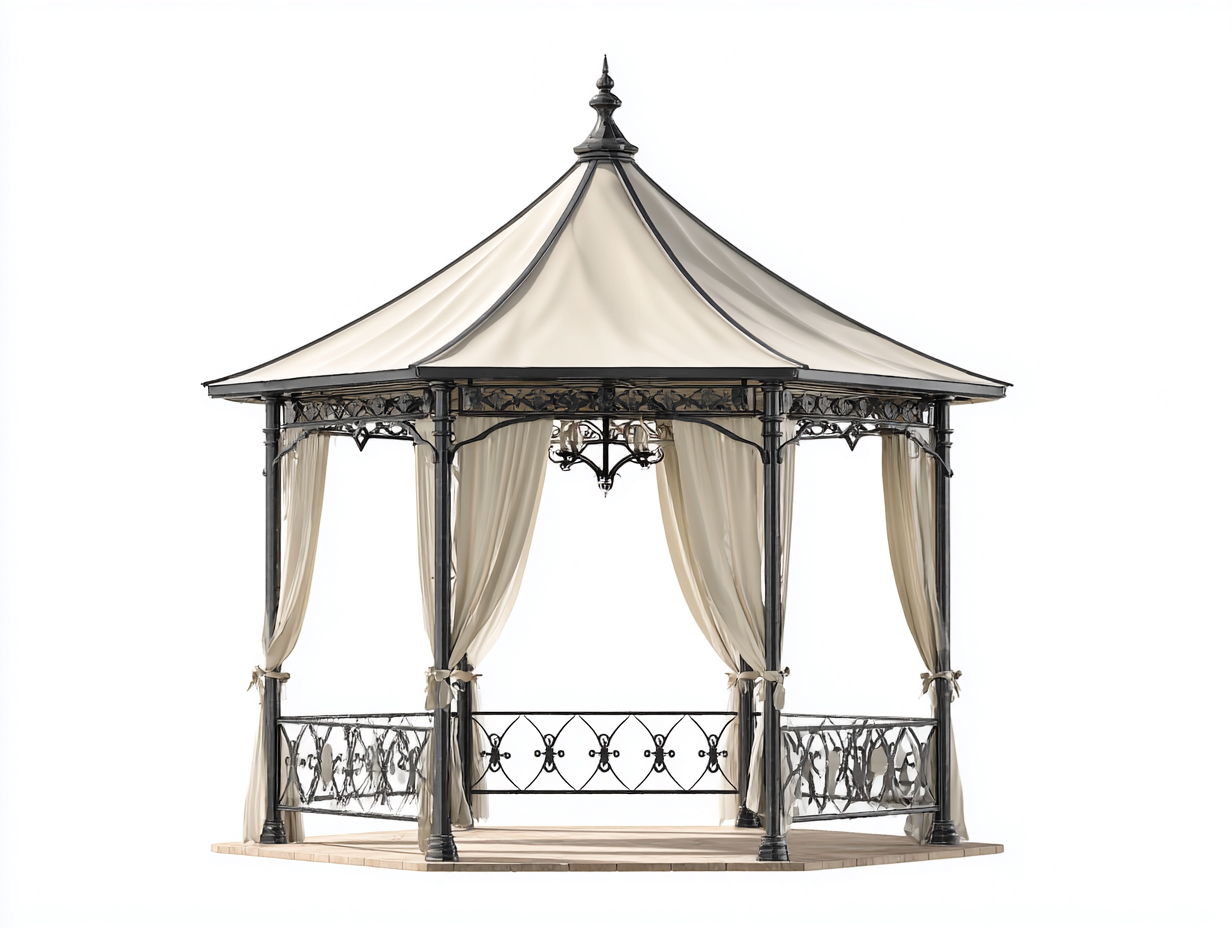 Pavillon - Metall-Textil - 316x316x294 cm - Creme-Schwarz - Klassischer Gartenstil
