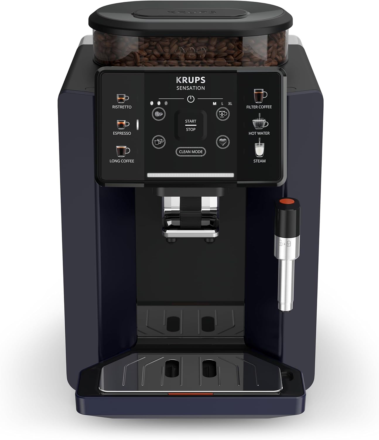 Krups EA910B Sensation Kaffeevollautomat Nachtschwarz/schwarz, benutzerfreundlich, pflegeleicht, Beleuchtungswarnungen, bequeme Reinigung, benutzerdefinierte Einstellungen