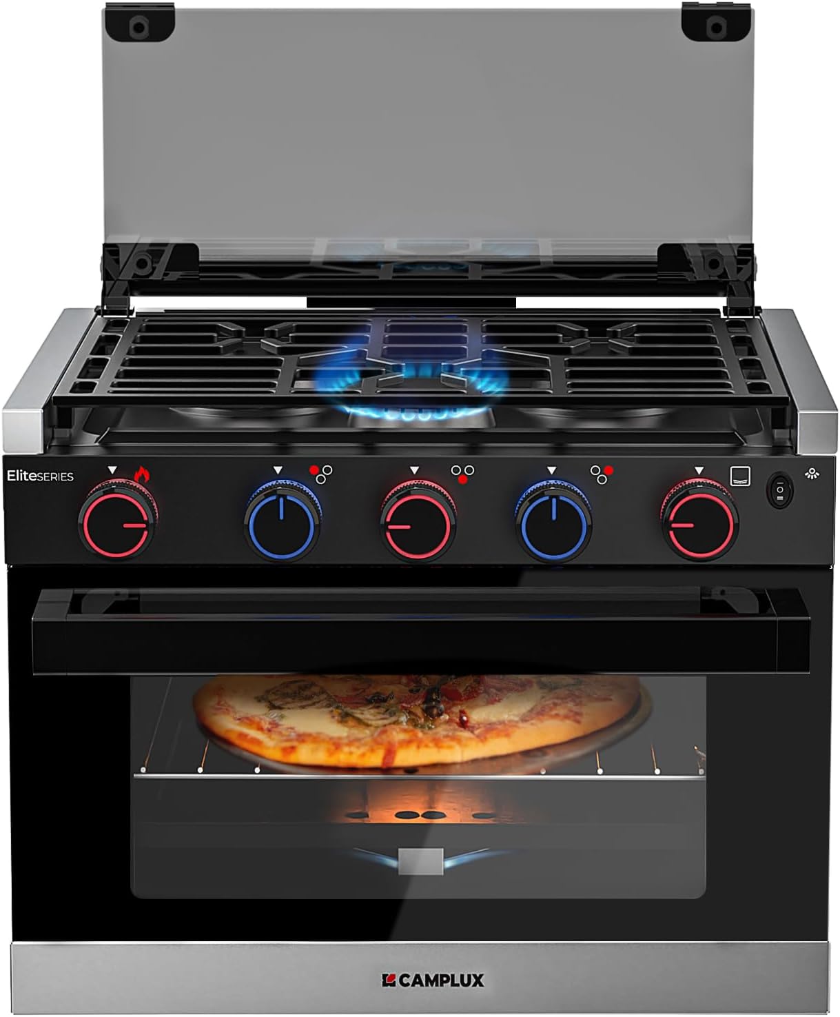 RV liquefied gas stove 21 inches high. a liquefied gas stove oven with 3 burners. suitable for RVs. apartments. mobile homes. made of stainless steel material