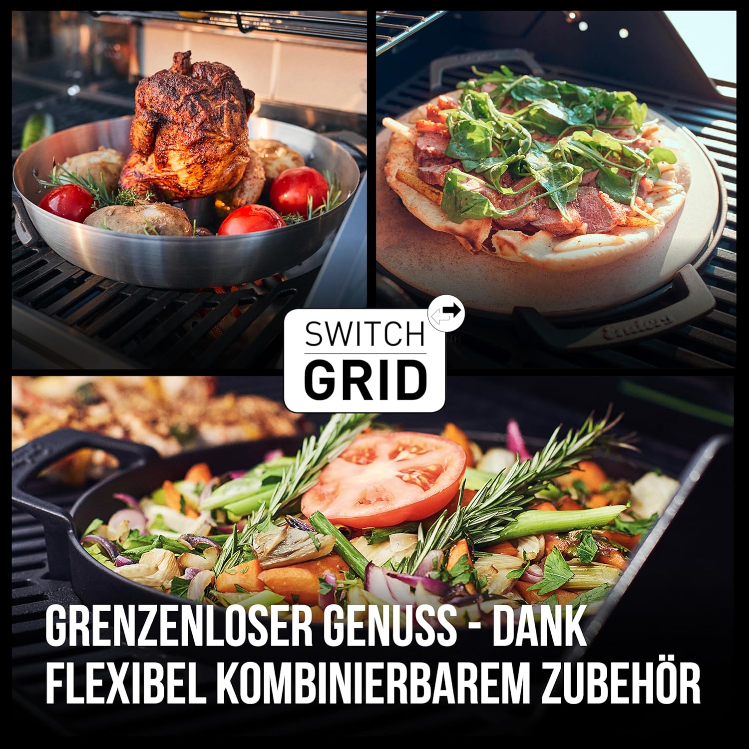 Enders® Gasgrill Monroe Pro 4 SIKR Turbo Shadow inkl. Seargrate, 4-Brenner, mit Kocher, Infrarot-Heckbrenner, PanoVision Sichtfenster, Gussrost, Aluguss Grill, 800 °C TURBO ZONE™, SIMPLE CLEAN™, #8366