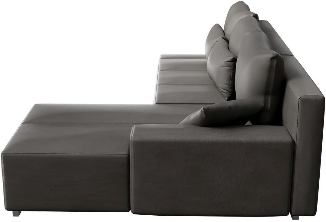 Juskys Sofa Davos Rechts mit Schlaffunktion - Ecksofa für Wohnzimmer mit Bettkasten & LED - Stoff Schlafsofa L Form Couch Beleuchtung - Hellgrau