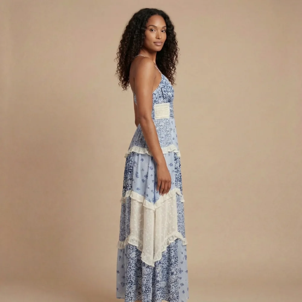 Damen Maxi-Kleid mit Blumenmuster und V-Ausschnitt f��r Hochzeitsg?ste