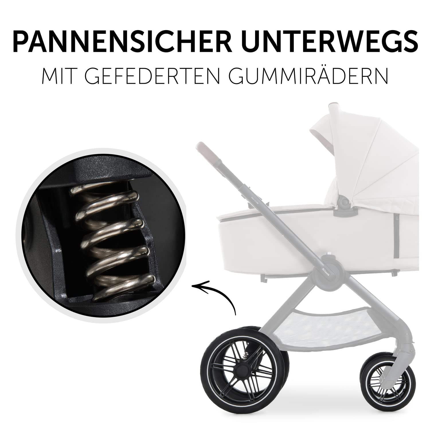 hauck 2in1 Kinderwagen mit Gummireifen Walk N Care Set ab Geburt bis 22 kg + 3 kg Korb, Wanne mit Memory-Knöpfen, Sitz mit Liegefunktion Wendbar Höhenverstellbar, Teleskopgriff, UPF 50+ (Beige)