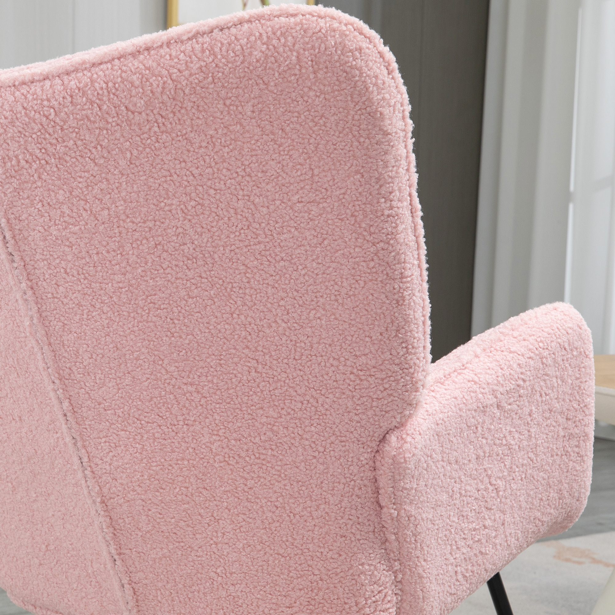 Schommelstoel in retro design, relaxfauteuil, massief hout, roze