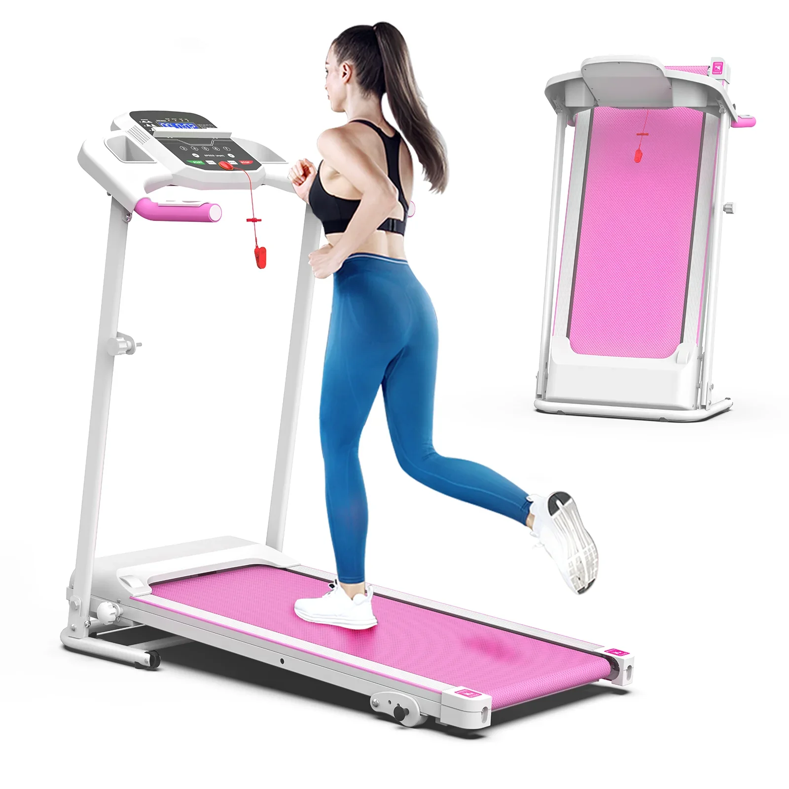 Cinta de correr plegable FYC para el hogar, 2,5 HP, velocidad hasta 12 km/h, motor eléctrico sin escobillas silencioso Proform para gimnasio en casa, tapiz con sensor de frecuencia cardíaca y pantalla LED (rosa)