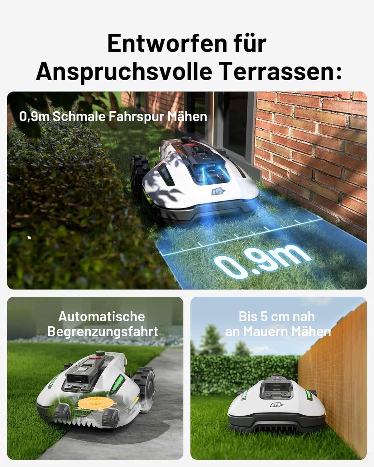 MAMMOTION YUKA Mini 700 Mähroboter ohne Begrenzungskabel, NetRTK+Vision, Keine RTK-Antenne erforderlich, Auto-Kartierung, Empf. 700m², Max. 1100m², mit 4G-Modul, 50% Steigung