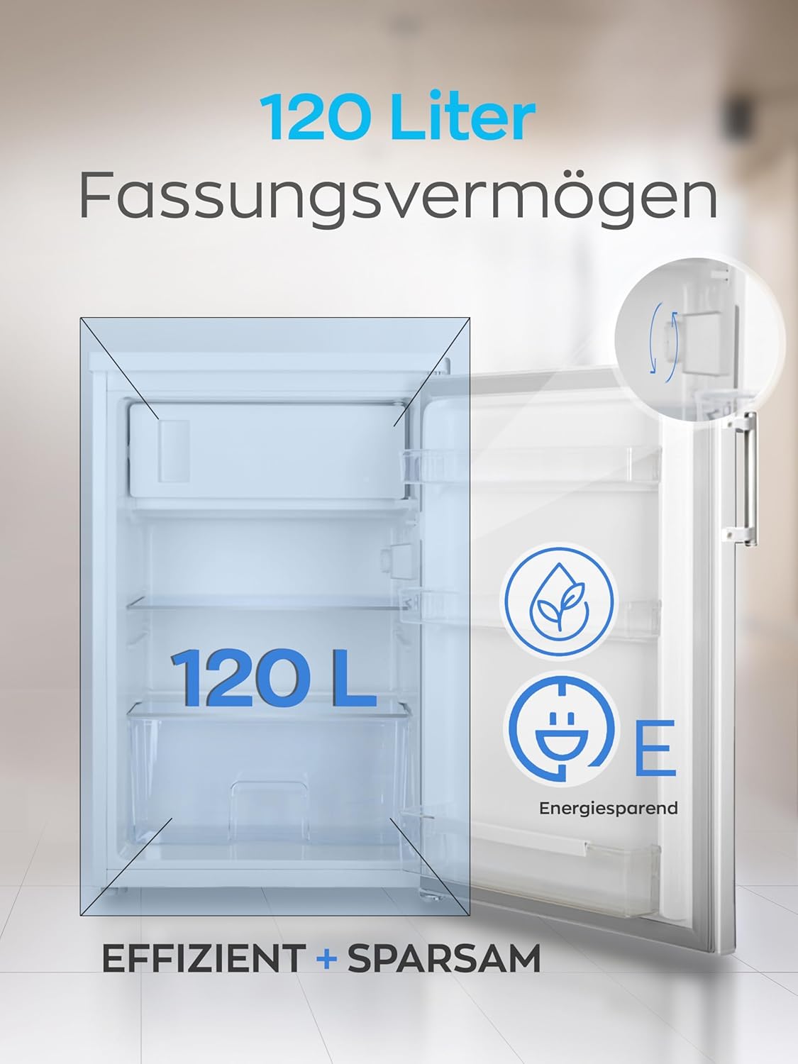 HEINRICHS Getränkekühlschrank 120L klein kompakt leise: 40db mit Gefrierfach( 13L) Mini-Bar; Tisch-Kühlschrank; Mini Kühlschrank mit Gefrierfach; perfekt geeignet für Büro Camping Garten Outdoor,weiß