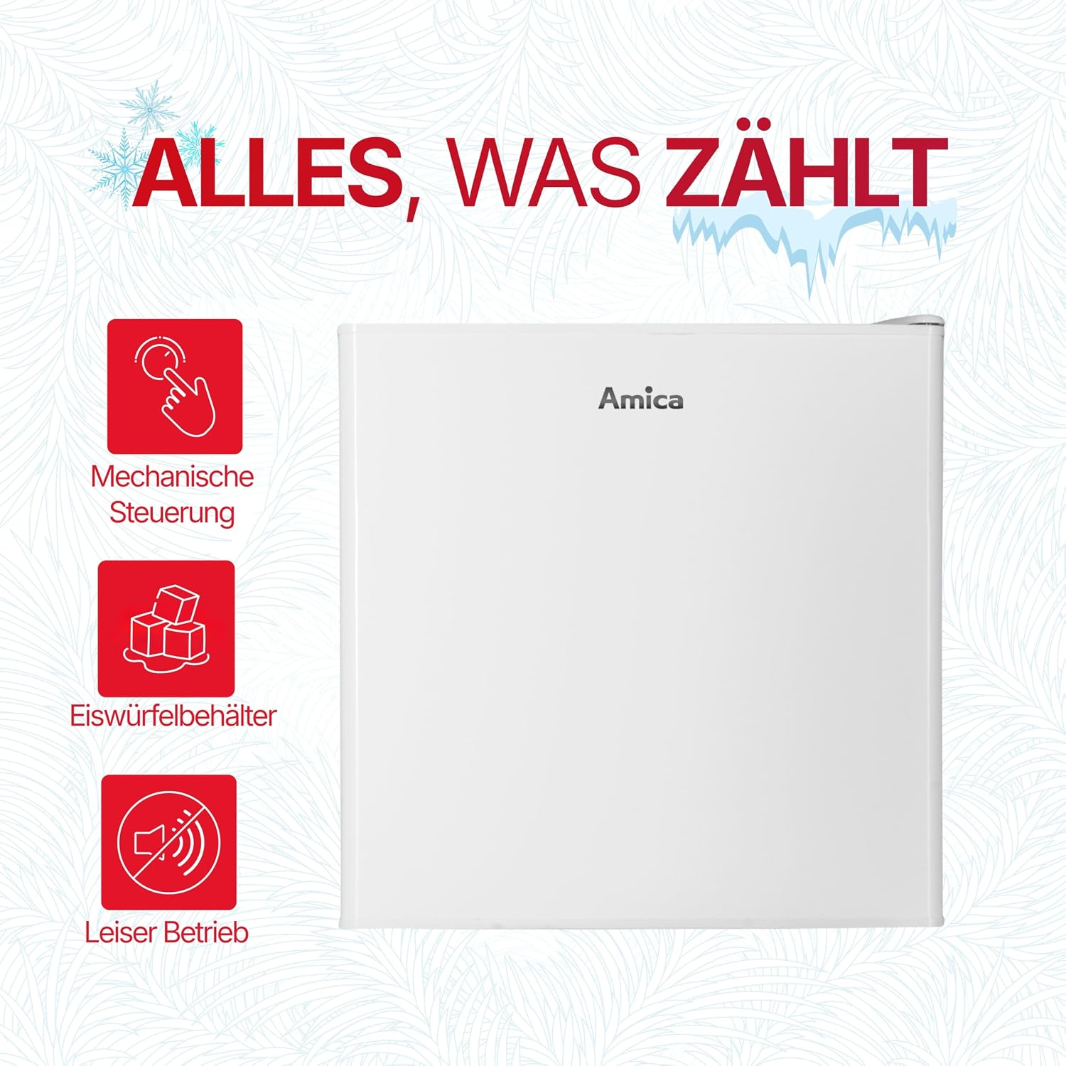 Amica Mini Gefrierschrank freistehend 50x48x44,5 cm 32L 4‑Sterne‑Gefrierfach mit Eiswürfelbehälter Freezer AGB 3010 W - Weiß