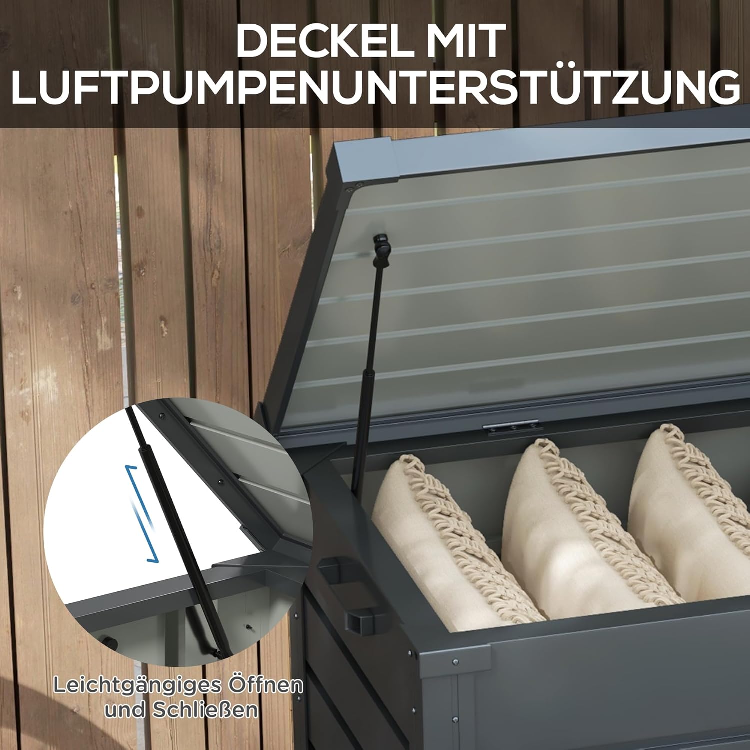 Outsunny Gartenbox Metall 311 Liter Auflagenbox mit Griffen Rollen Schloss Wasserdicht Abschließbar Gartentruhe Outdoor Kissenbox wetterfest Aufbewahrungsbox für Garten Balkon 120 x 62cm Dunkelgrau