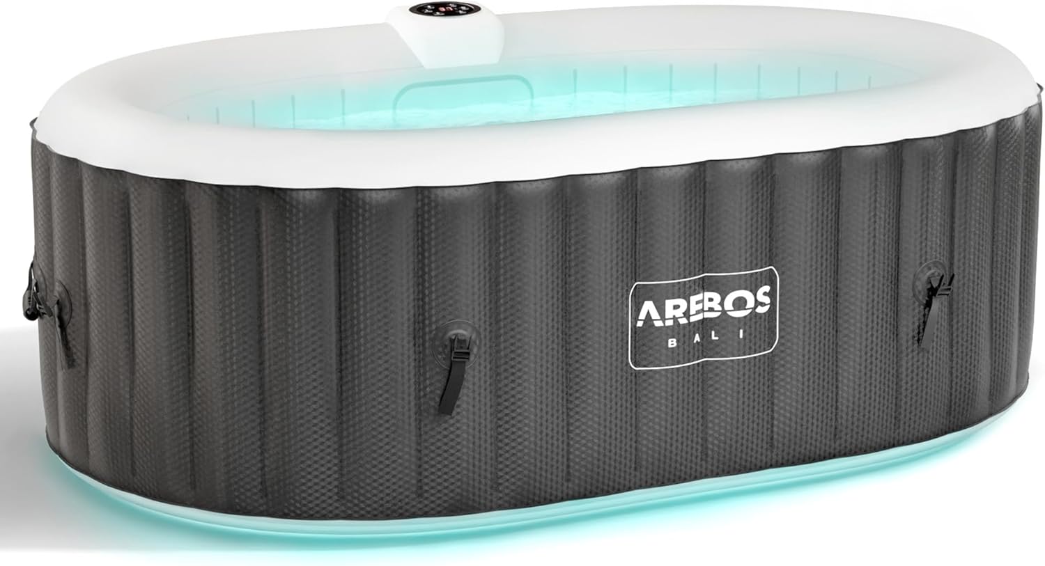 Arebos Bañera de hidromasaje con iluminación LED | SPA Hinchable | Interior y Exterior | 190x120 cm Ovalada | 2 Personas | 90 chorros de Masaje | con calefacción | 550 litros | Incl. Cubierta