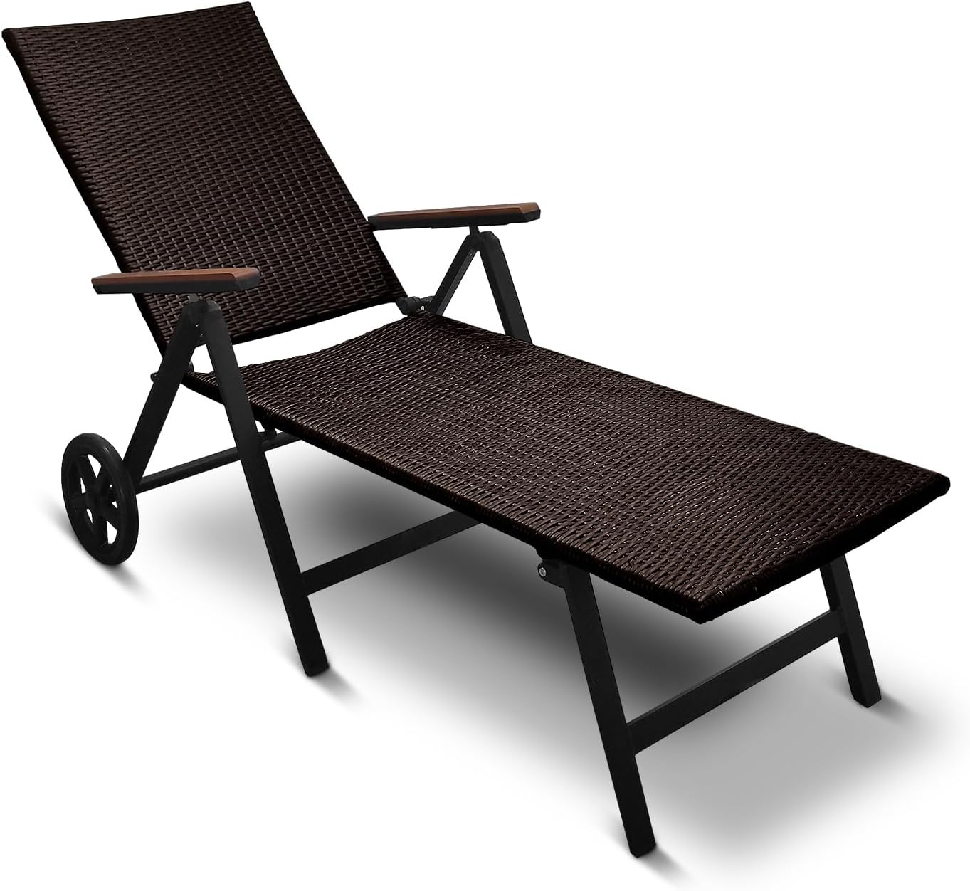Generisch Aluminium Polyrattan Rollliege Relaxliege 120 kg belastbar Sonnenliege Klappbare Gartenliege Braun Neu