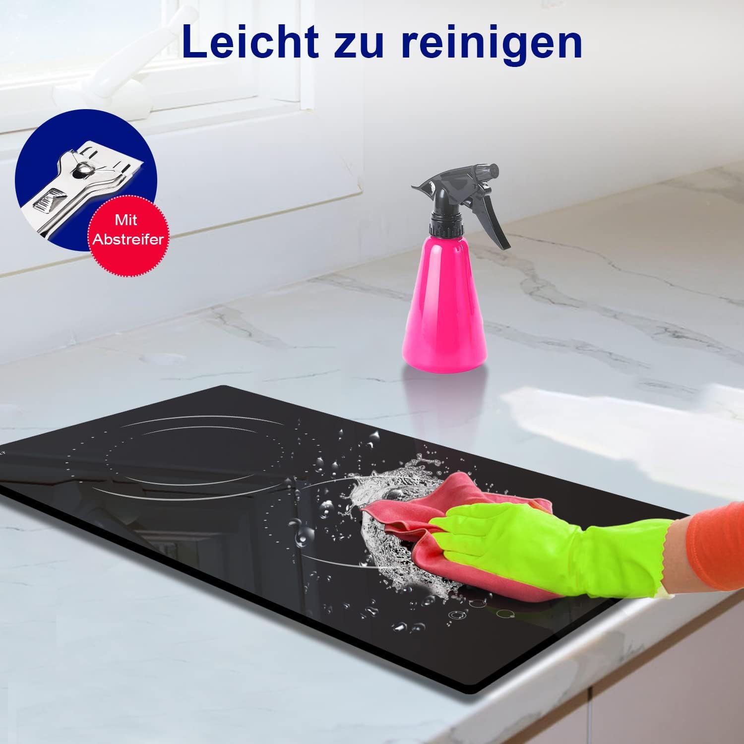 Glaskeramikkochfeld 4 Zonen Kochfelder Sensor-touch Control Kochfeld Autark 60cm, 6000W, 9 Leistungsstufe, verkabelt, kein Stecker