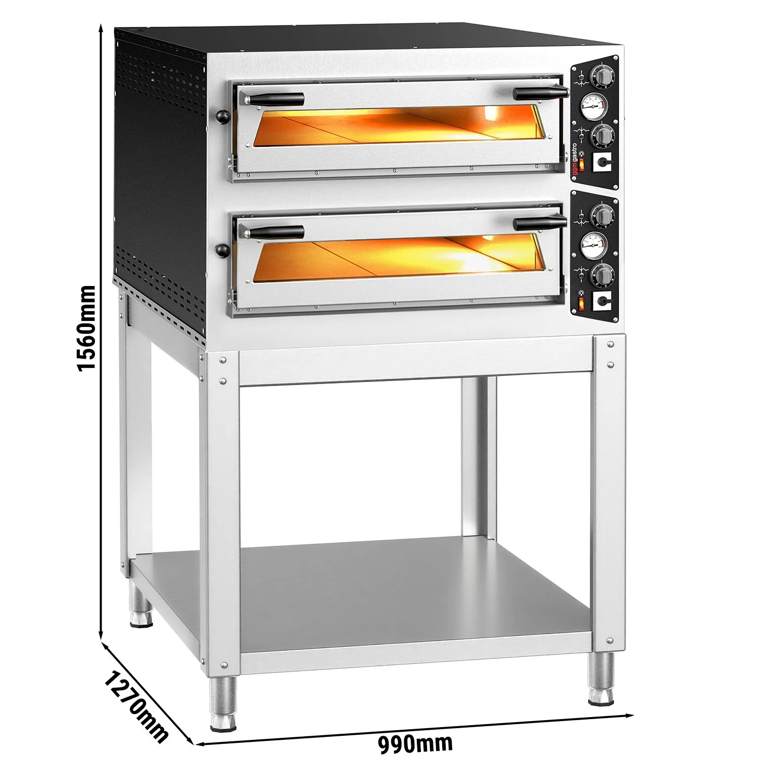 Elektrisk pizzaovn - 990x1270 mm - 6+6x ? 35 cm (Dyp) - opptil 450 ��C - manuell - inkl. understell