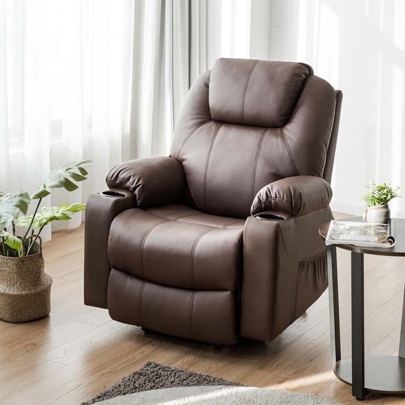 Electric Power Lift Recliner Leather Massage Reclining Sofa Elderly Lift Chair With Lumbar Heating Amp 8 Vibrating Nodes Cup Holder Usb Port - Comfortable And Ergonomic Design