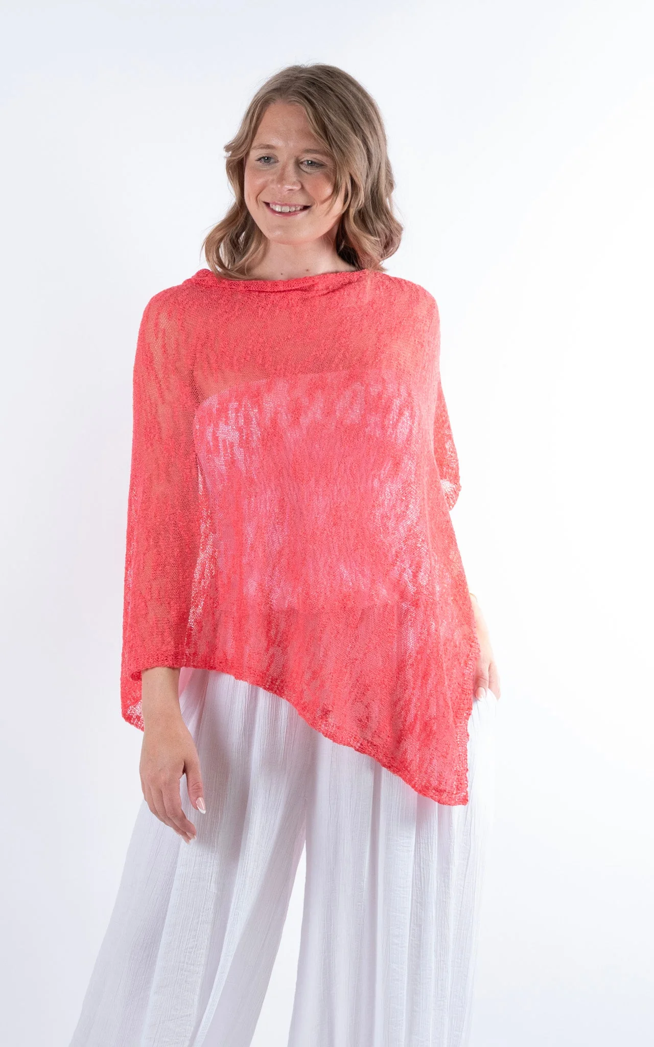 Fine Knit Poncho | Coral