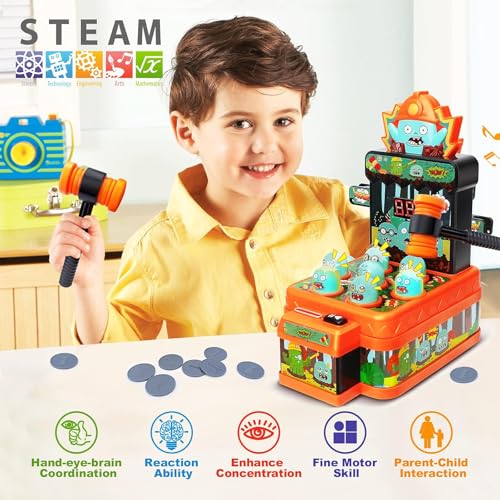 OKKIDY Baby Whack Game per Bambini di 3 4 5 6  Anni Mini Macchina da Gioco a Moneta con Due martelli Musica Giocattolo Gioco interattivo di Sviluppo educativo per Bambini, Ragazze e Ragazzi : Giochi e giocattoli