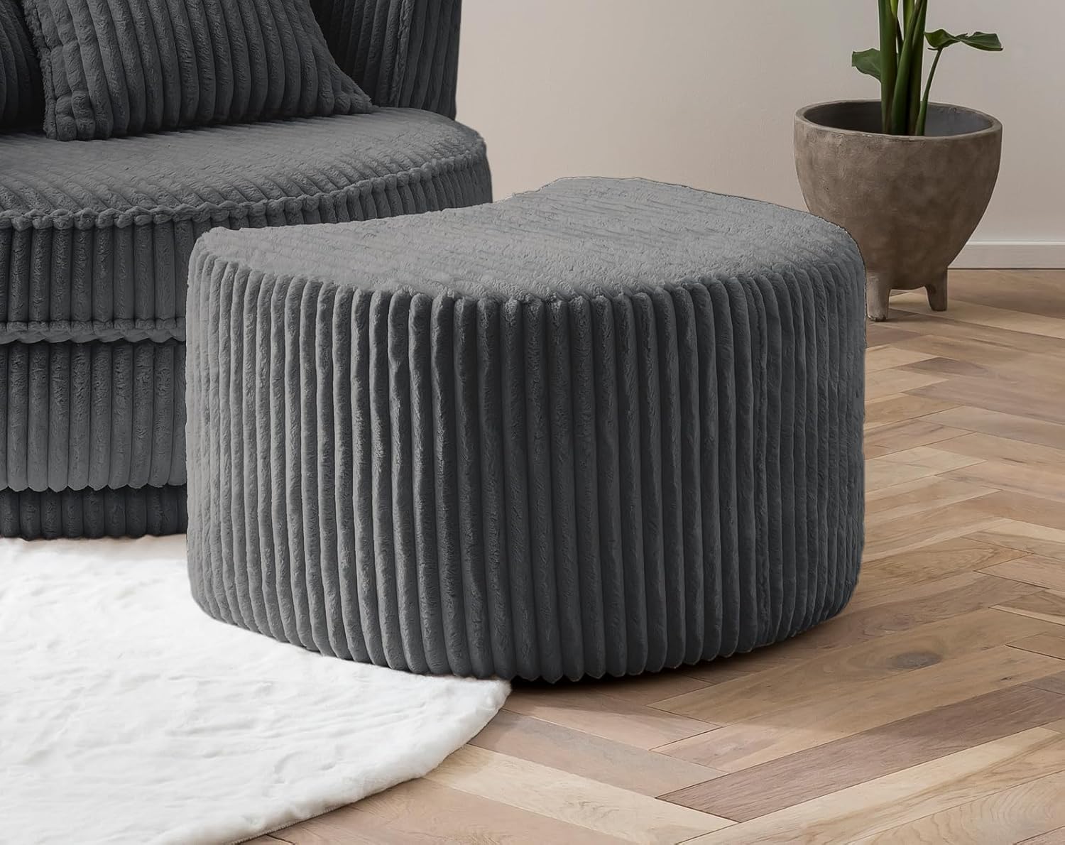 Sessel in grau Cord Stoff XL Drehsessel 360° drehbar inklusive 3 x Kissen Relaxsessel mit Fußhocker Comfy (Grau, Mit Hocker)