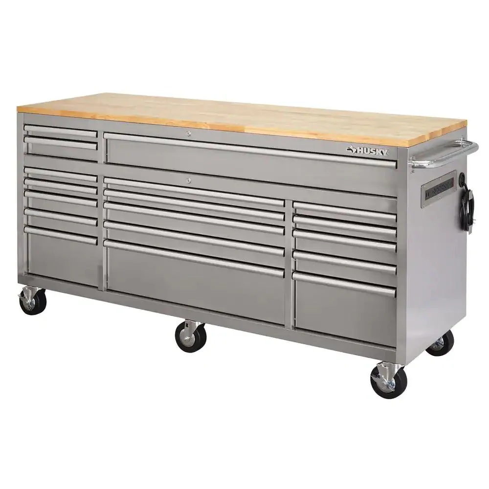 72 inch 18-laden 24 inch D mobiele werkbank met massief houten blad roestvrij staal