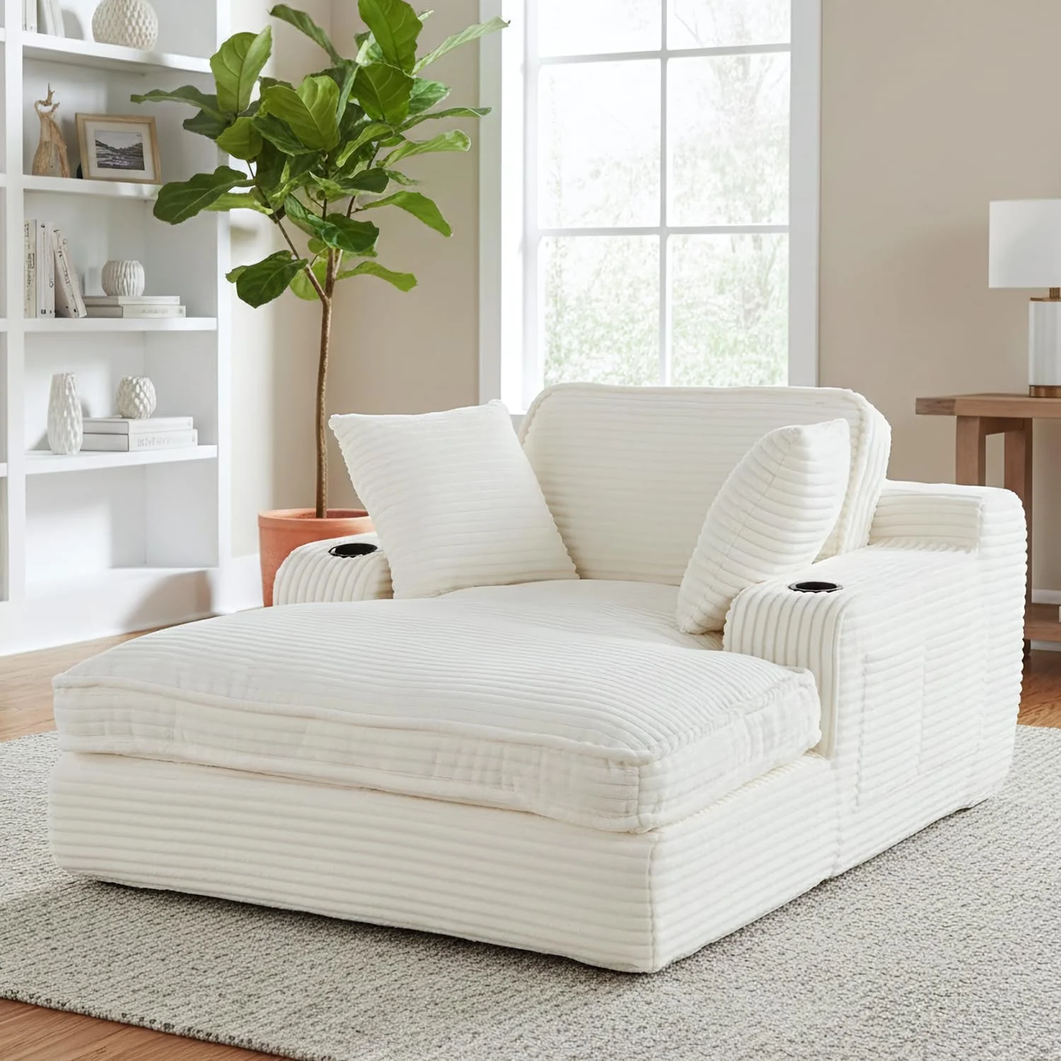 67 Oversized Chaise Lounge Chair Indoor Soft Boneless Cloud Couch with 3 Pillows 4 Side Pockets