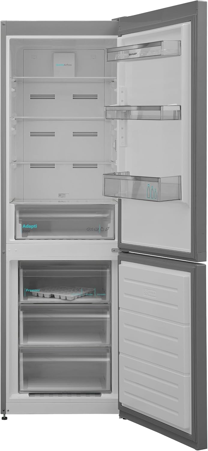 SHARP SJ-BA09RHXLC-EU Kühl-/Gefrierkombination, C, NoFrost, Kühlteil: 207 L, Gefrierraum: 88 L, Elektronische Steuerung, 1 Gemüse- & Obstschubfächer, 2 Gefrierschubfächer, Inox Look