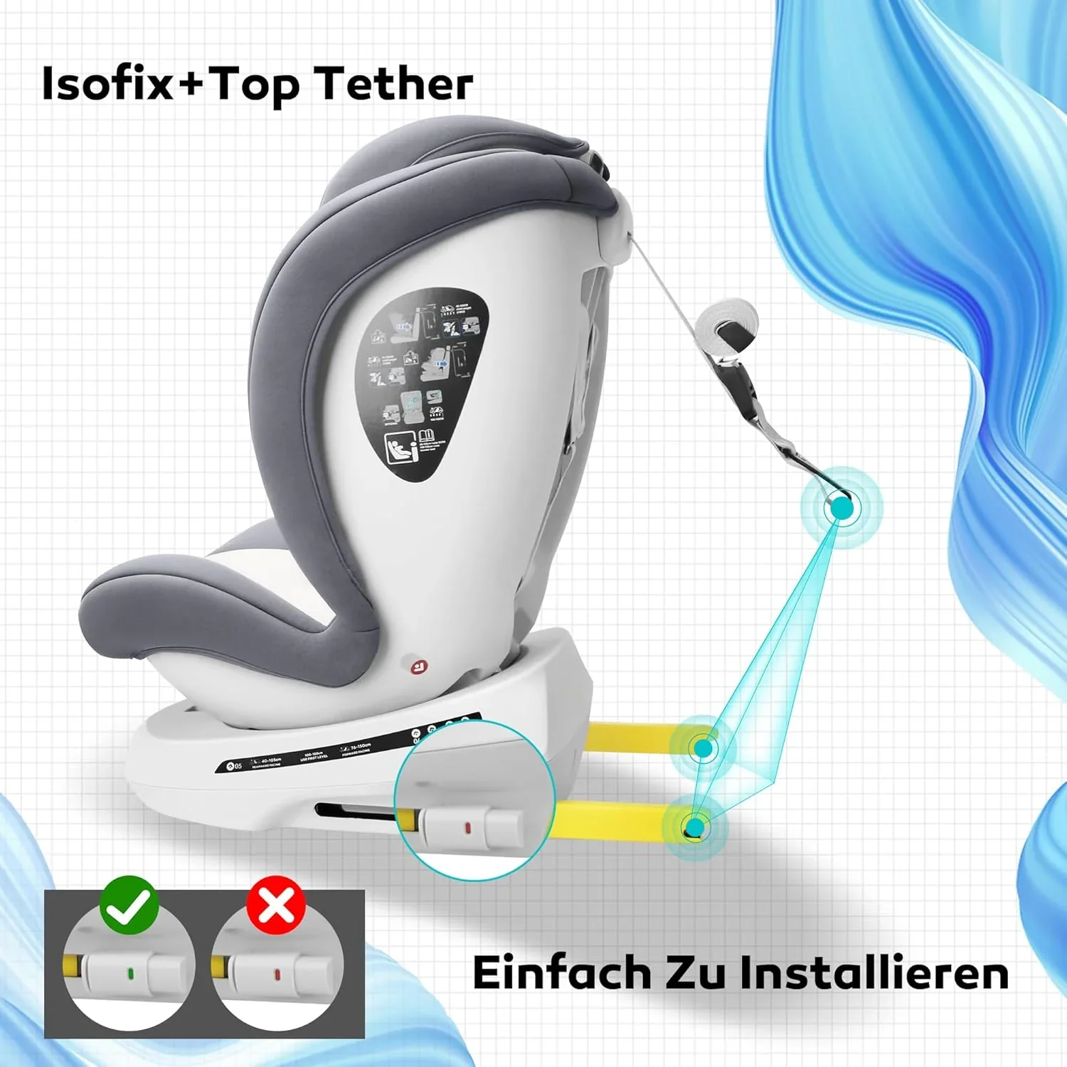 Miophy I-Size 360��drehbar Kindersitz, Gruppe 0+1/2/3, 0-12 Jahre, 40-150 cm, Baby Autositz mit isofix