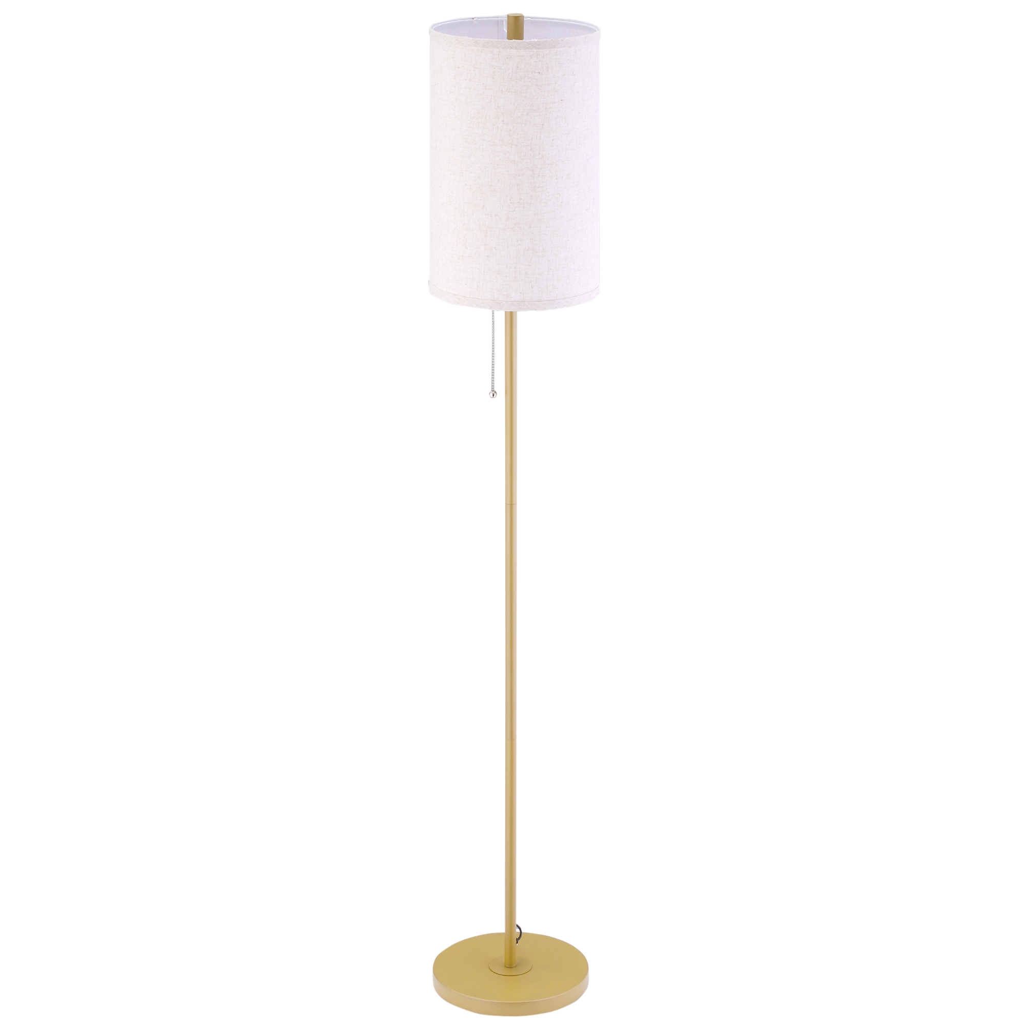 Staande Lamp, Elegante Staande Lamp van Staal met Stoffen Kap, Woonkamerlamp, Trekschakelaar, Goud+Wit
