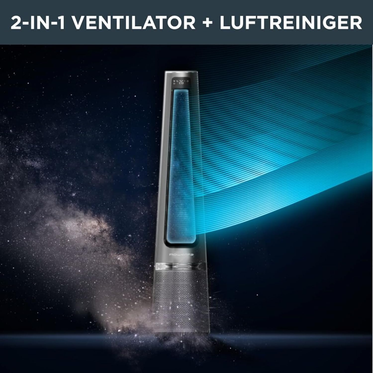 Rowenta QU5062 Eclipse 3in1 Luftreiniger, Heizlüfter, Ventilator, filtert 99,9% der Partikel, für 30 m2 Raumgröße, schnelle Heizung bis zu 35°C, automatischer Tag- und Nachtmodus, Schwarz/Grau