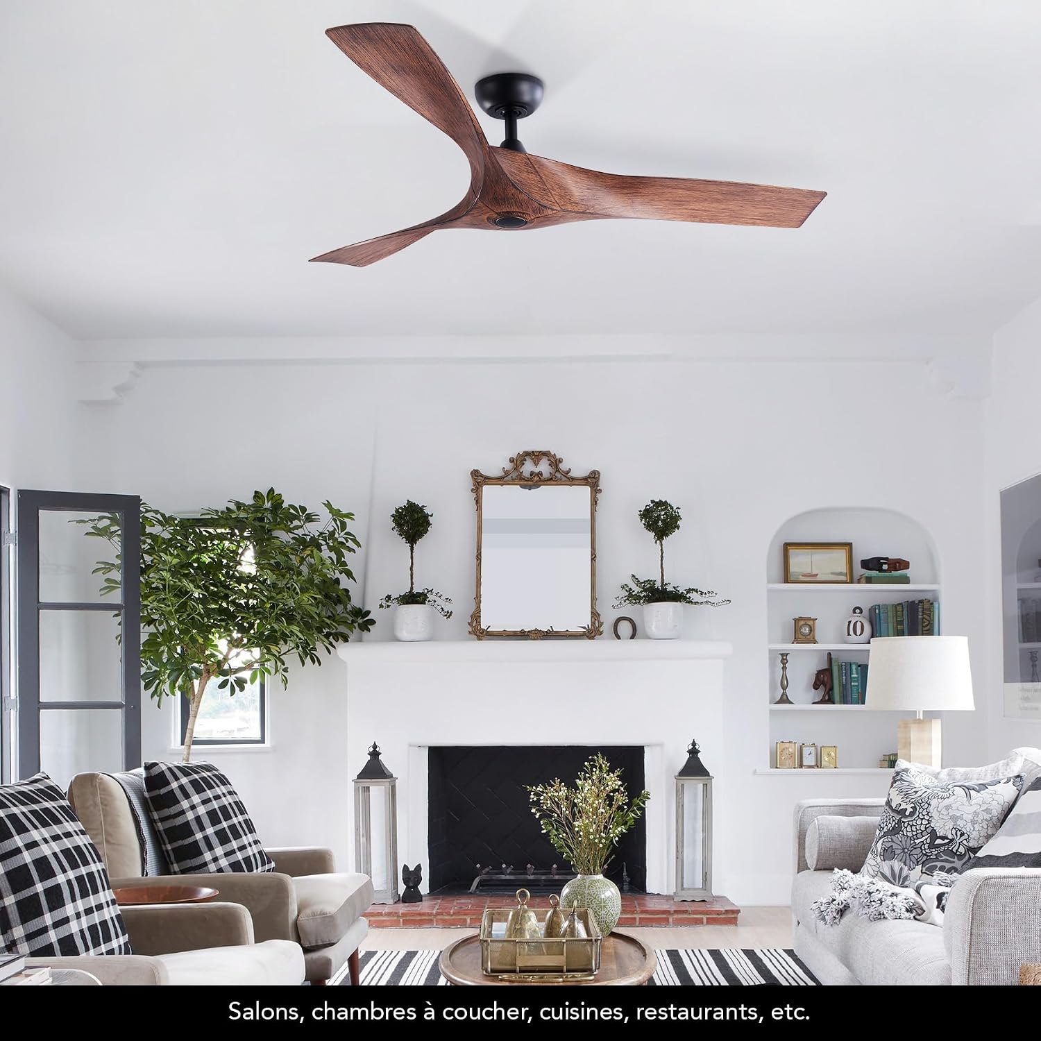 VONLUCE Ventilateur de Plafond Ø132CM 52 Pouces 3 Pales sans Lumière avec Télécommande Moteur DC Silencieux Réversible 6 Vitesses pour Chambre à Coucher Patios Salon Fermier, Noyer
