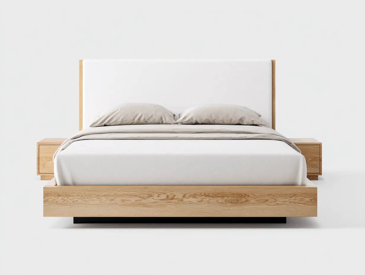 Doppelbett-Holz-Stoff-218x194x98 cm-Weiß-Eiche-Modern