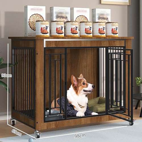 Gabbia per cane in Metallo Legno Mobile Kennel per Cani da Interno con Maniglia e Chiavistello Grande Taglia Gabbia Cuccia Moderna da Interno per Cani fino a 60 kg Elegante Recinto. (Color : Walnut c : Amazon.it: Prodotti per animali domestici