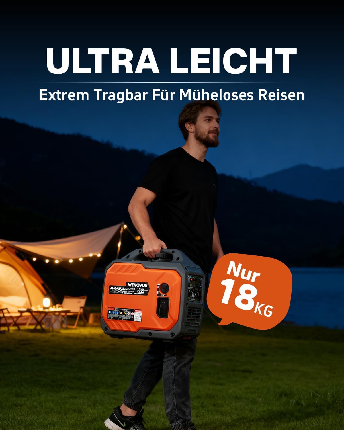 Superleise Tragbarer 1900W 4 Takt mit 230V Steckdose und USB Inverter Stromerzeuger Benzin Stromgenerator Notstromaggregat für Backup Bei Stromausfällen für Camping Wohnwagen Wohnmobil Garage
