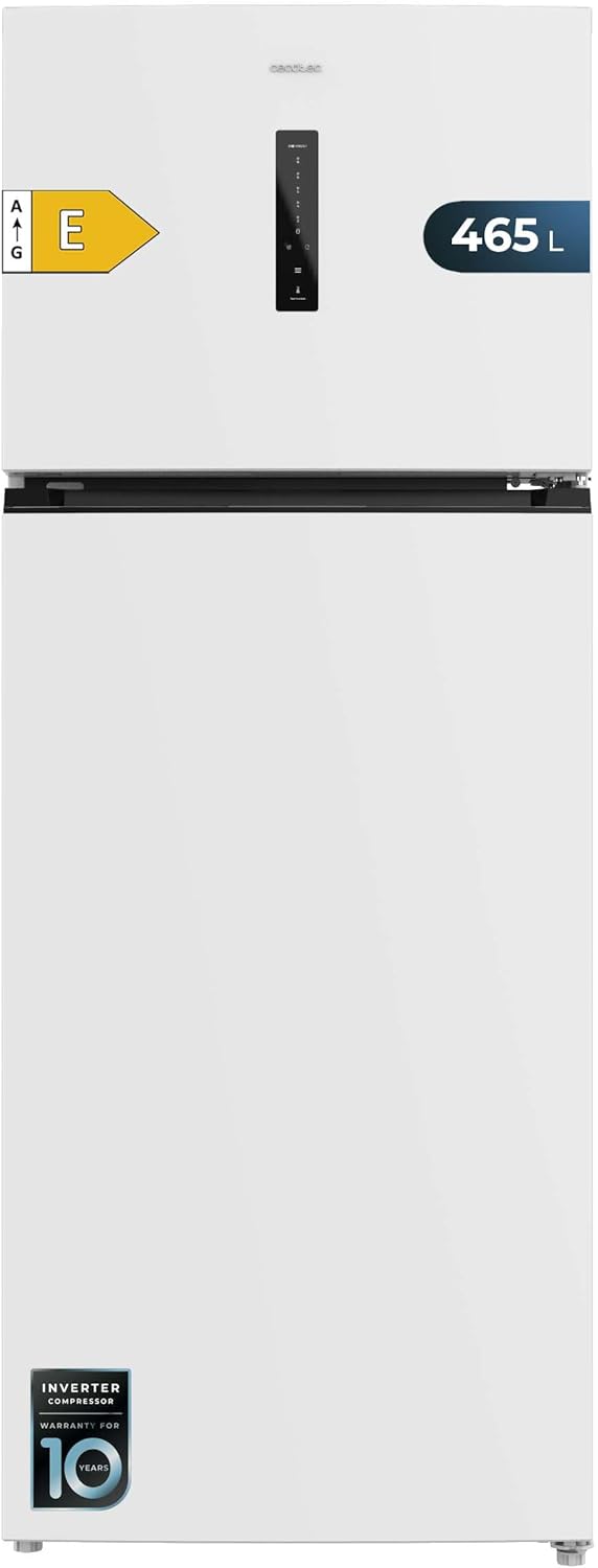 Cecotec Refrigerateur Congelateur Combiné Bolero CoolMarket 2D 465 NF White E. Réfrigérateur 465L, No Frost, écran extérieur avec contrôle électronique et alarme d'ouverture