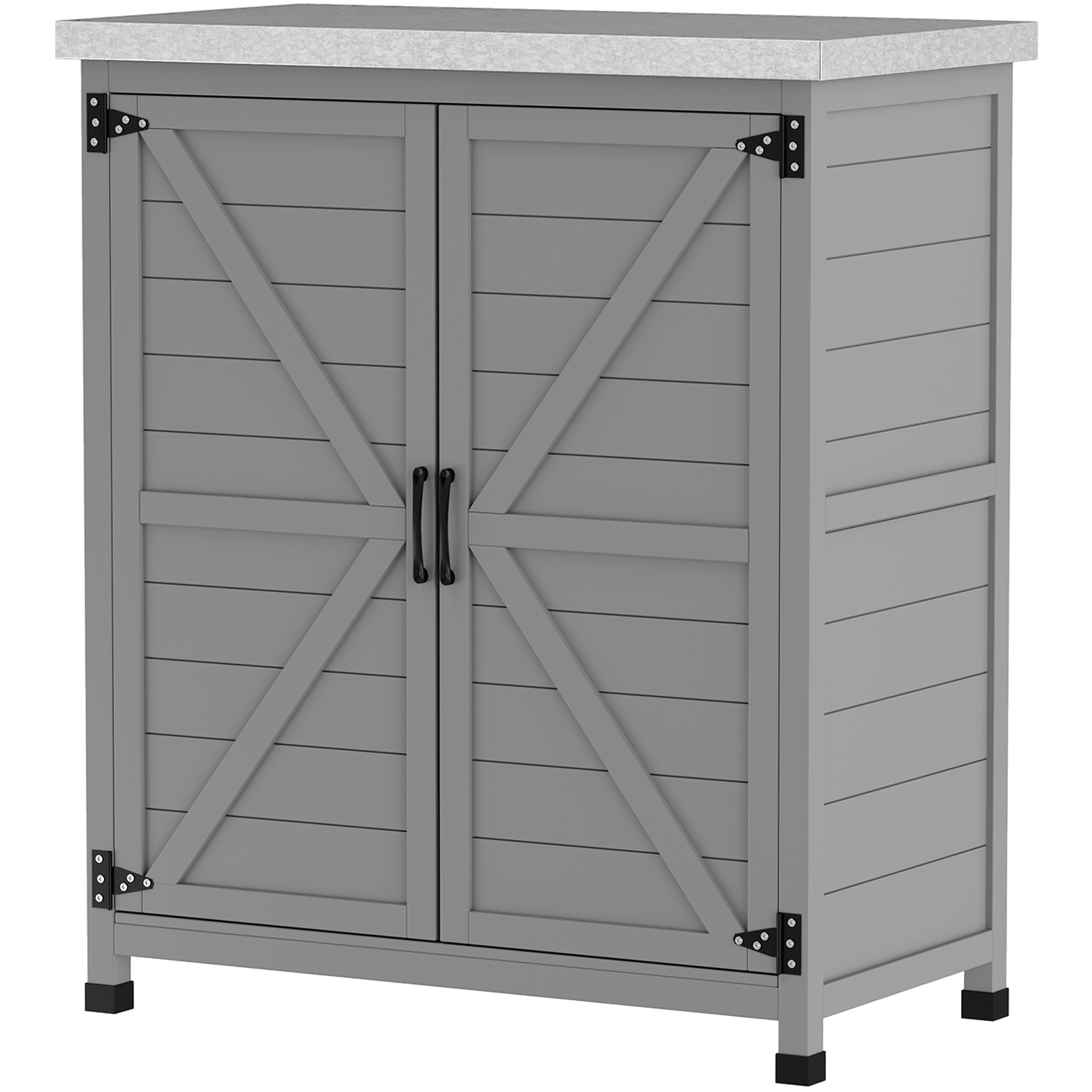 Tuinkast, Buitenkast met Werkvlak, Gereedschapskast, Massief Hout, Staal, 79B x 43D x 92H cm, Grijs