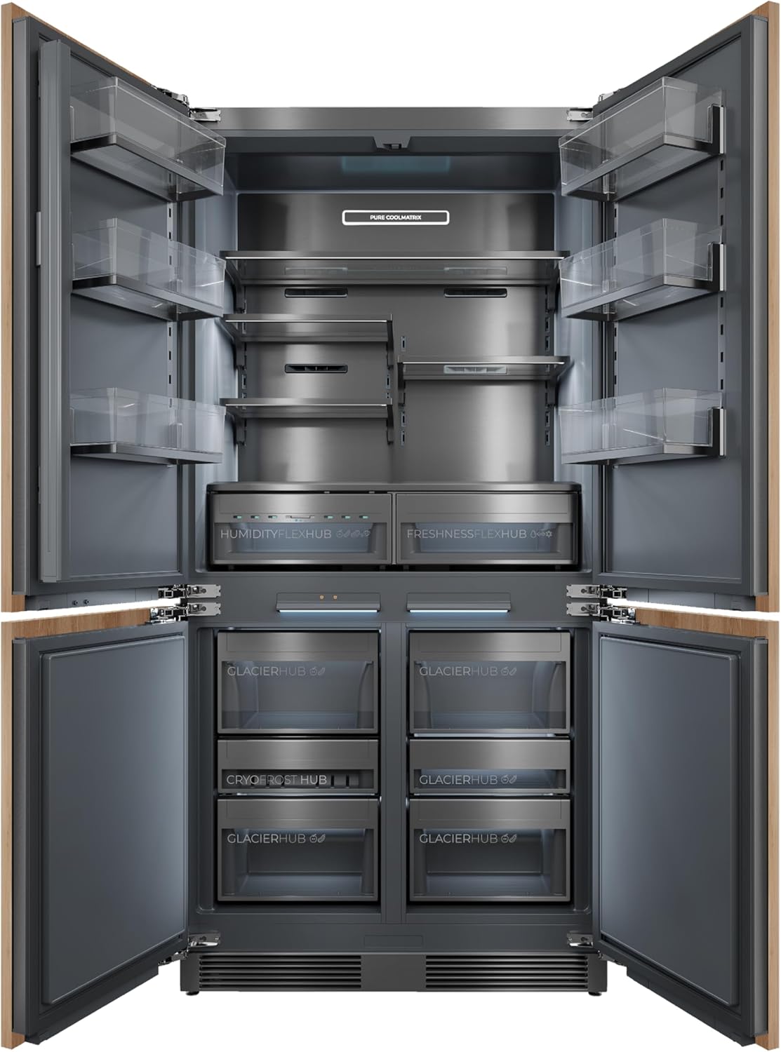 Cecotec Kühl-Gefrierkombination Bolero CoolSilver 4D BI 526 Elite D. AuraLED, Pure CoolMatrix, Freshness Flex + Humidity Flex HUB, CryoFreeze HUB, Ultra Fast Freezing -35 °C, Total No Frost
