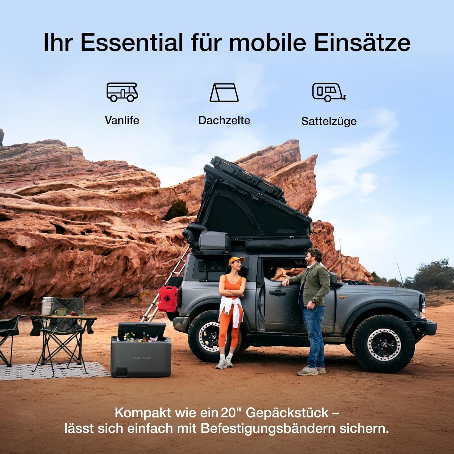 ECOFLOW WAVE 3 Tragbare Klimaanlage mit 1024Wh Zusatzakku, 8 Std. Akkulaufzeit, 1800 W/6100 BTU Kühlen, 2000 W/6800 BTU Heizen, App-Steuerung, Mobile Klimaanlage für Wohnmobile SUVs Camping