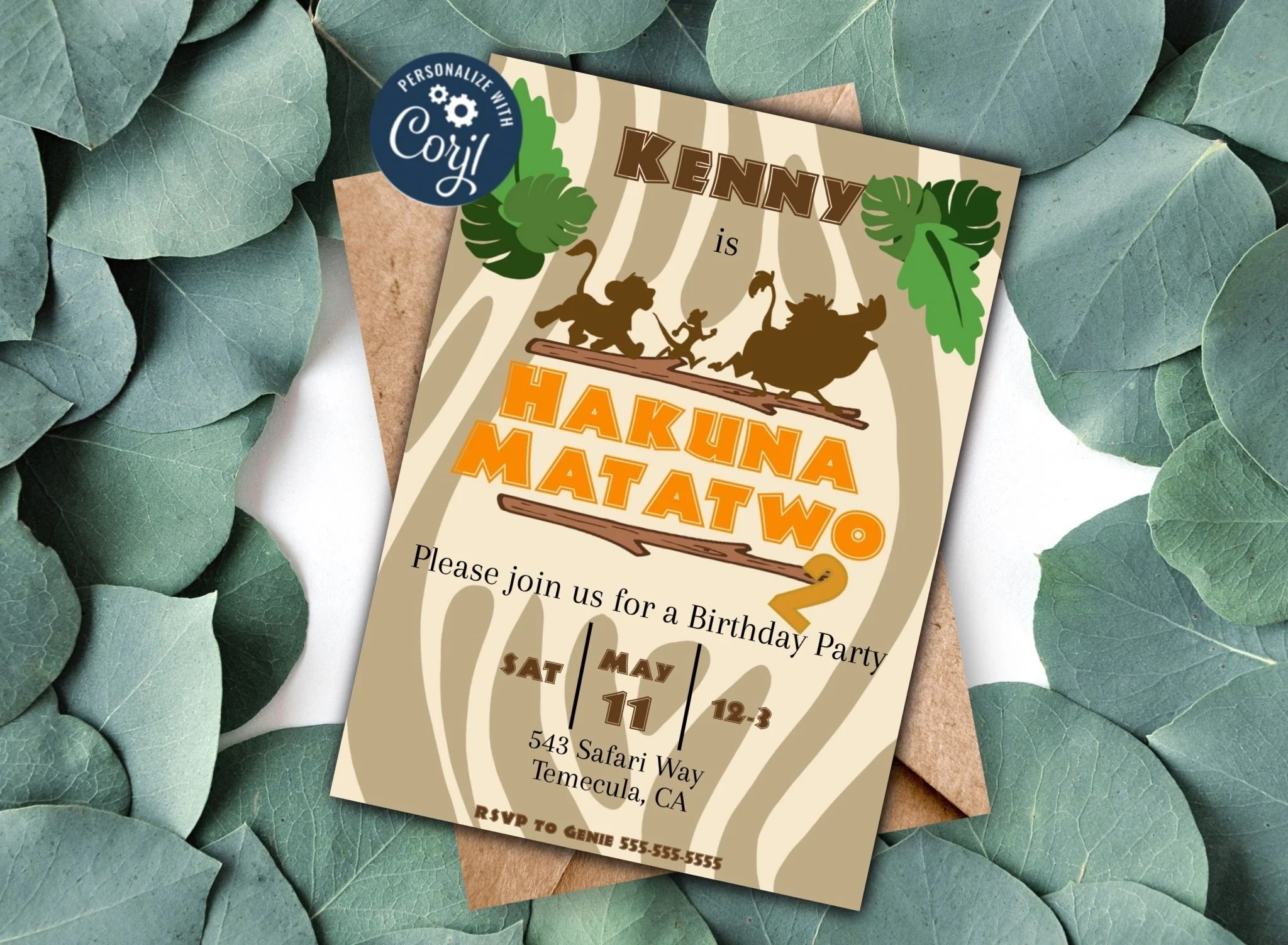 Hakuna MataTwo Birthday Invitation | Lion Birthday Invite Template | Fully Customizable | Safari theme | Hakuna Matata