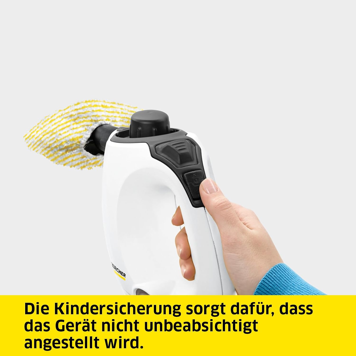 Krcher Dampfreiniger SC 1, Dampfdruck: 3 bar, Aufheizzeit: 3 min., Leistung: 1.200 W, Flchenleistung: 20 m, Tank: 200 ml, mit Hand-, Punktstrahl- und Powerdüse, Mikrofaser-berzug und Rundbürste