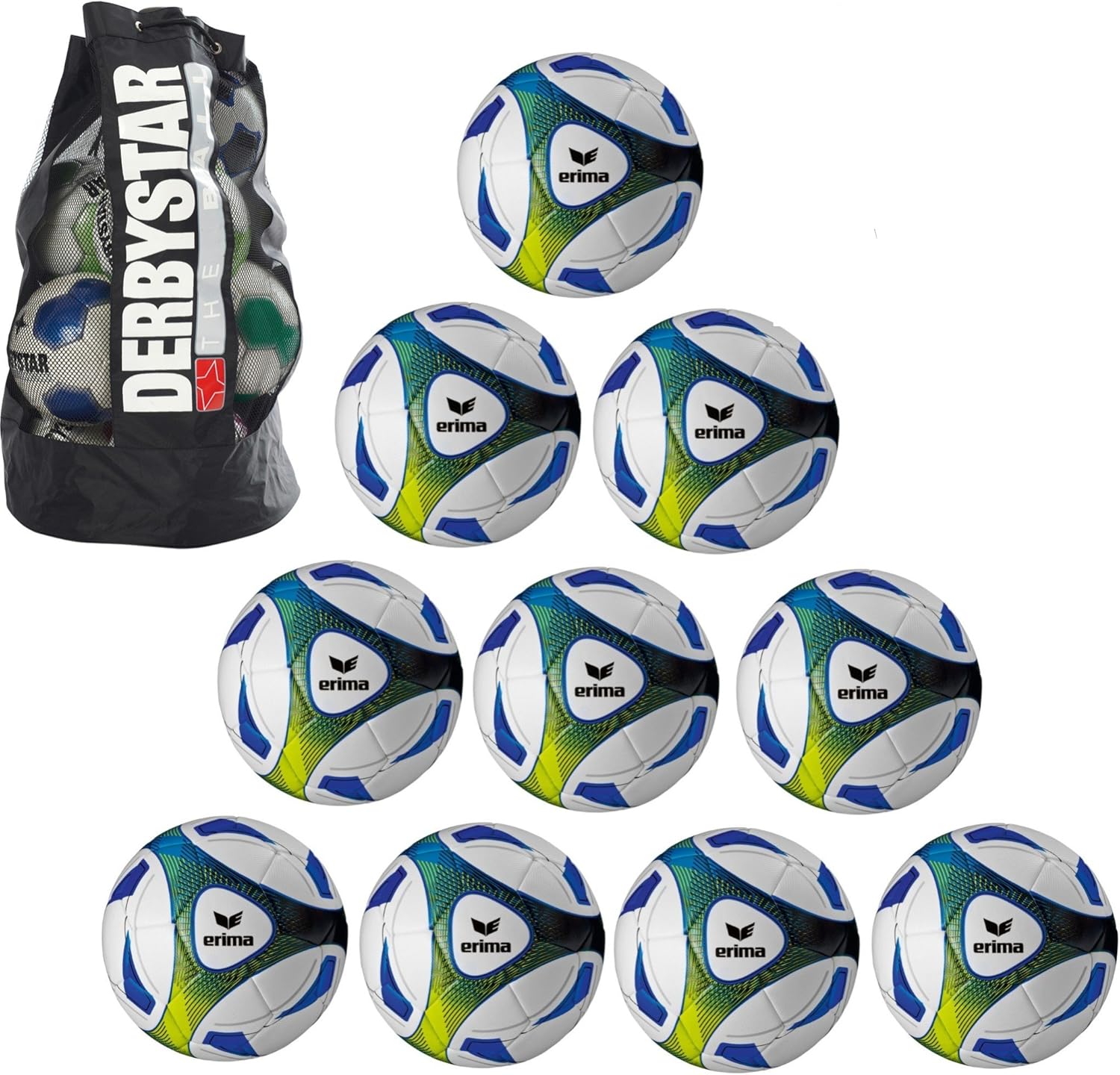 Erima 10x Hybrid Training royal/Lime Größe 5 + 1x Ballsack Ballpaket TOP Preis Teamsport Plum