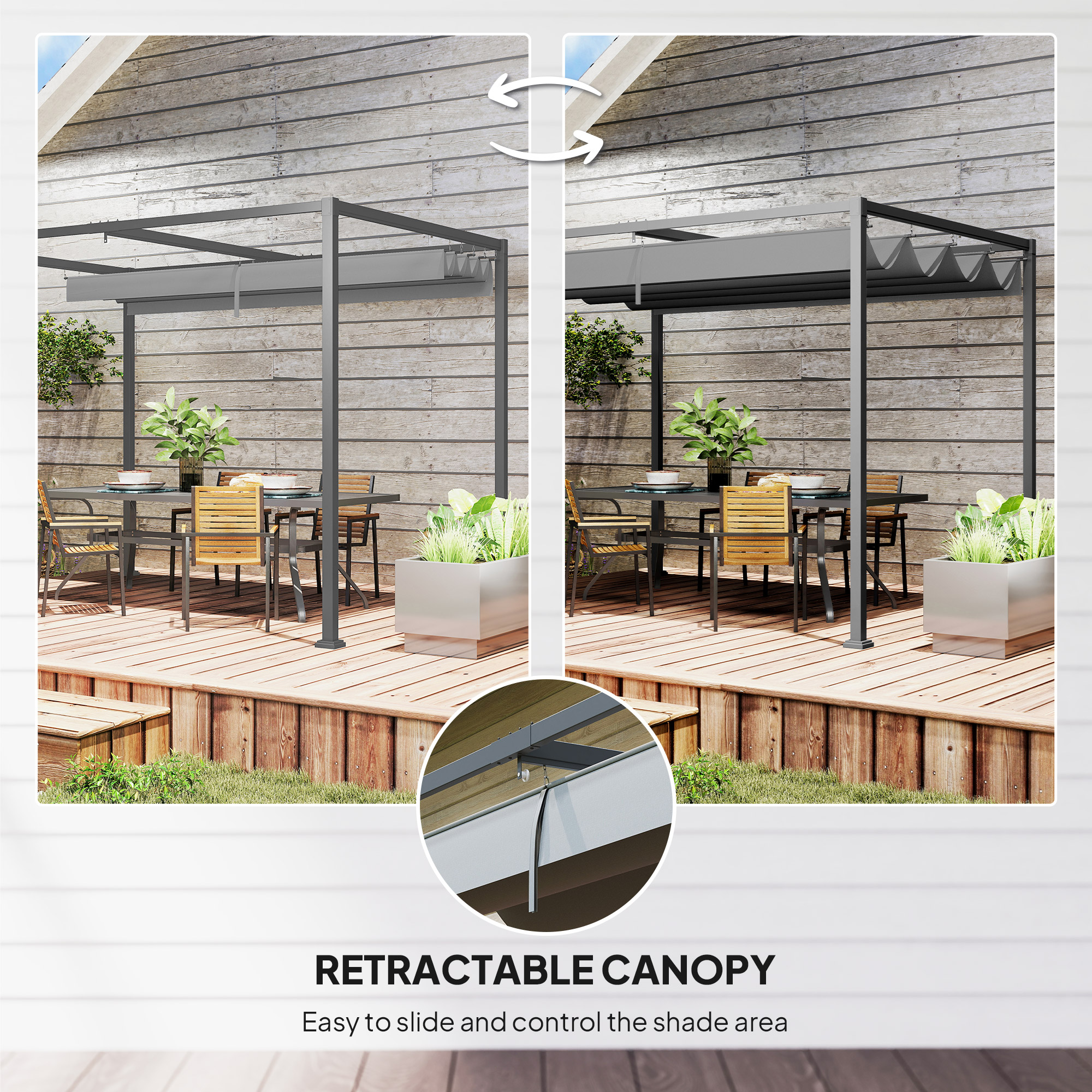 Outsunny Pergola Zonwering 300x200 cm, UV- en Waterbestendig, Grijs