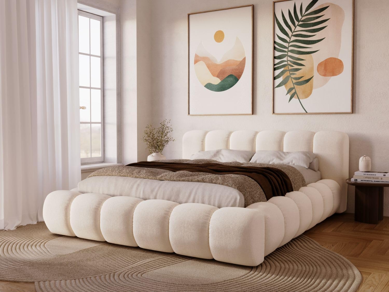 GRAINGOLD Doria Bett 140x200, Polsterbett mit Bettkasten, Polsterbett mit Stauraum, Velour, mit Lattenrost, mit Kopfteil, ohne Matratze (Creme, 140x200)