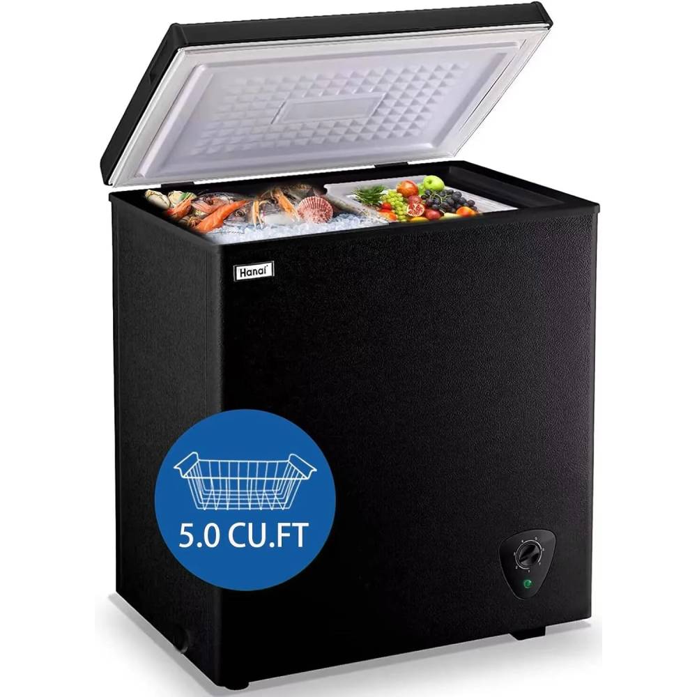 WANAI 5.0 Cubic Feet Deep Chest Freezer Compact Freezers with Adjustable Thermostat Top