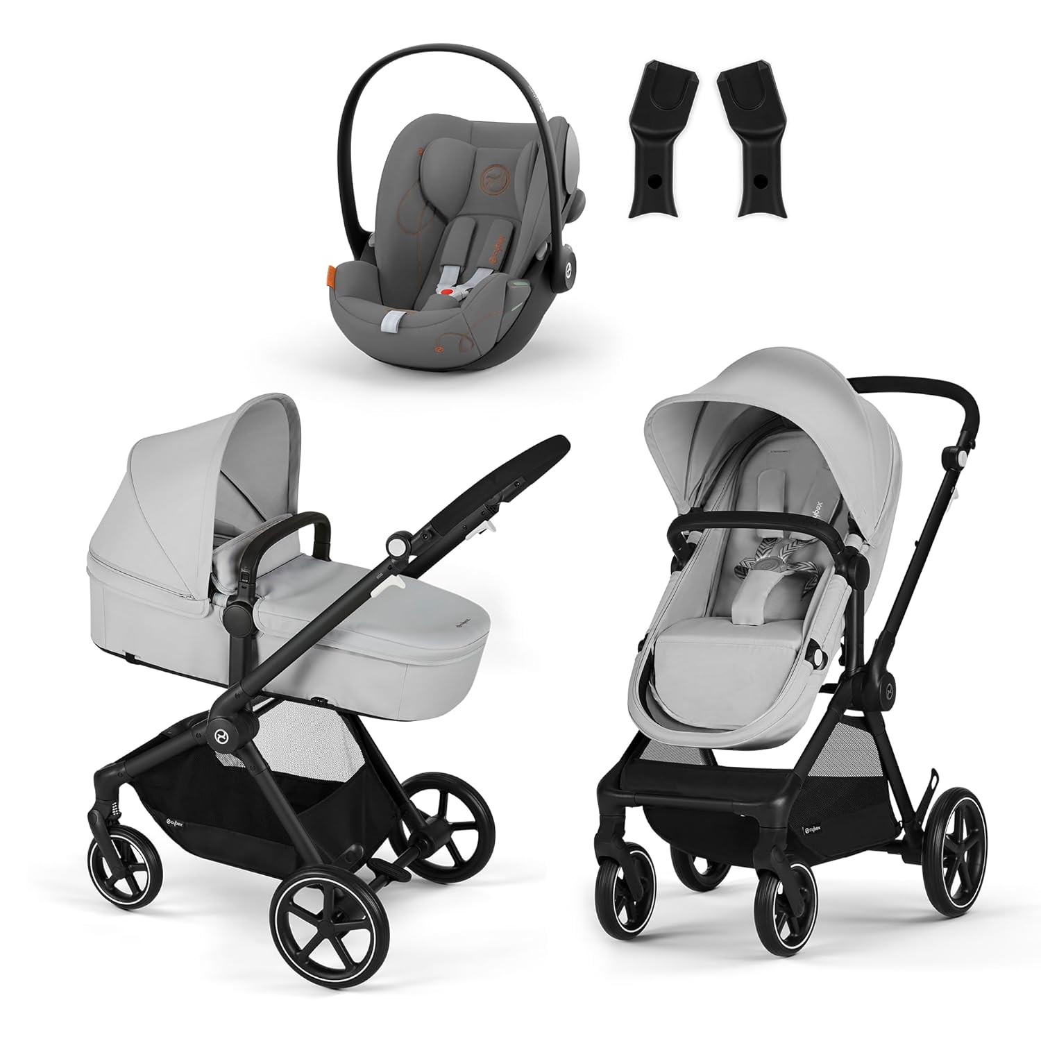 CYBEX Gold Kinderwagen EOS Lux 2-in-1, Reisesystem, Ab Geburt bis 22 kg (ca. 4 Jahre), Moon Black