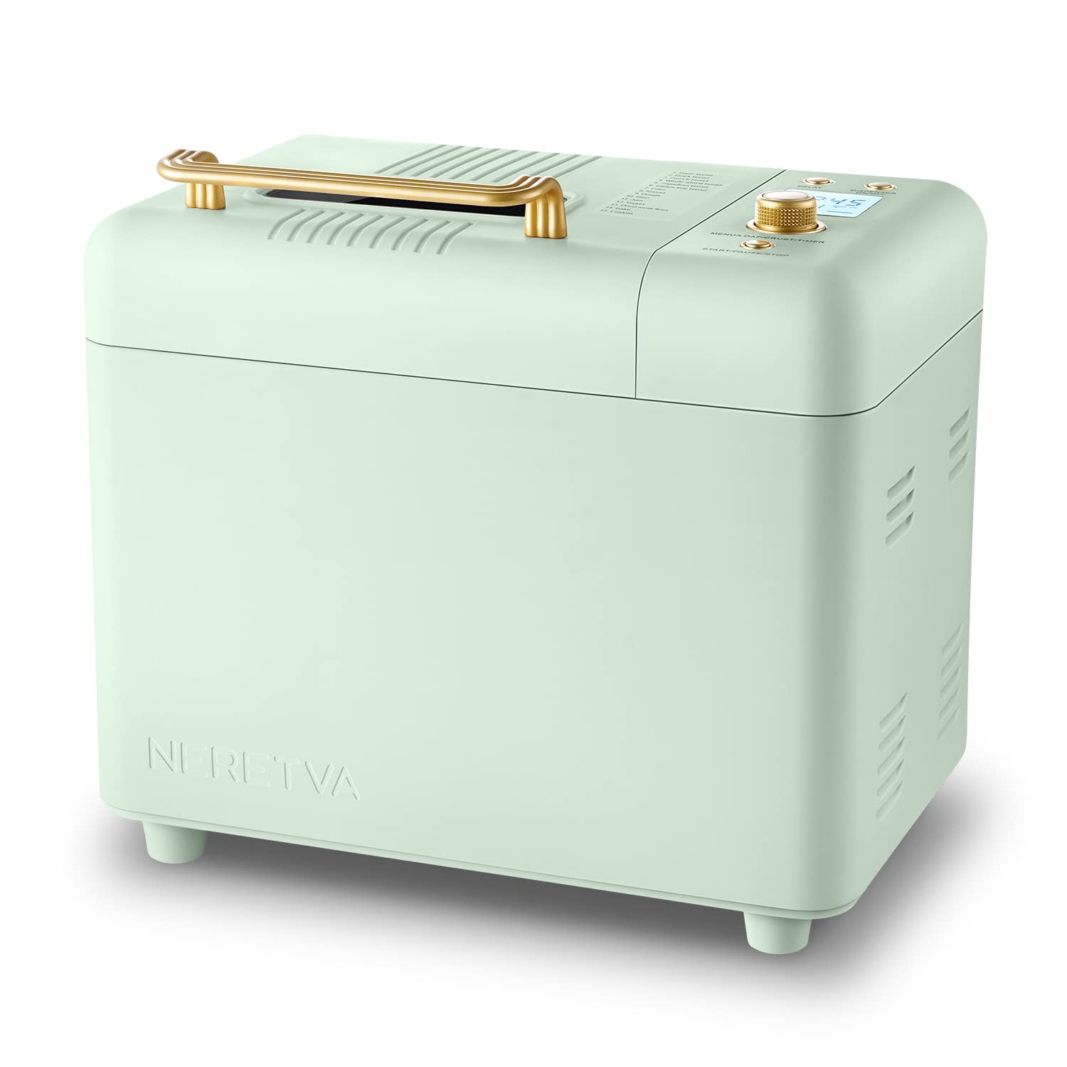 Neretva Bread Maker Machine, 15-in-1 2LB Automatic Breadmaker with Gluten Free Sourdough Setting, Auto Nut Dispenser (Mint Green)