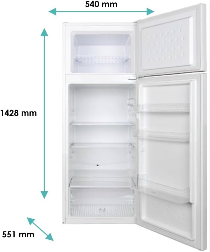 Candy - Réfrigérateur double-portes CDG1S514EW - Réfrigérateur Combi, 211L, technologie statique, éclairage LED, porte réversible, 41DB, alarme de porte, largeur 55 cm, hauteur 1,45 m, blanc