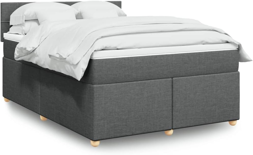 vidaXL Boxspringbett, Doppelbett mit LED Matratze Matratzenauflage, Bettgestell mit Lattenrost Kopfteil, Polsterbett Bett für Schlafzimmer, Dunkelgrau 140x200cm Stoff