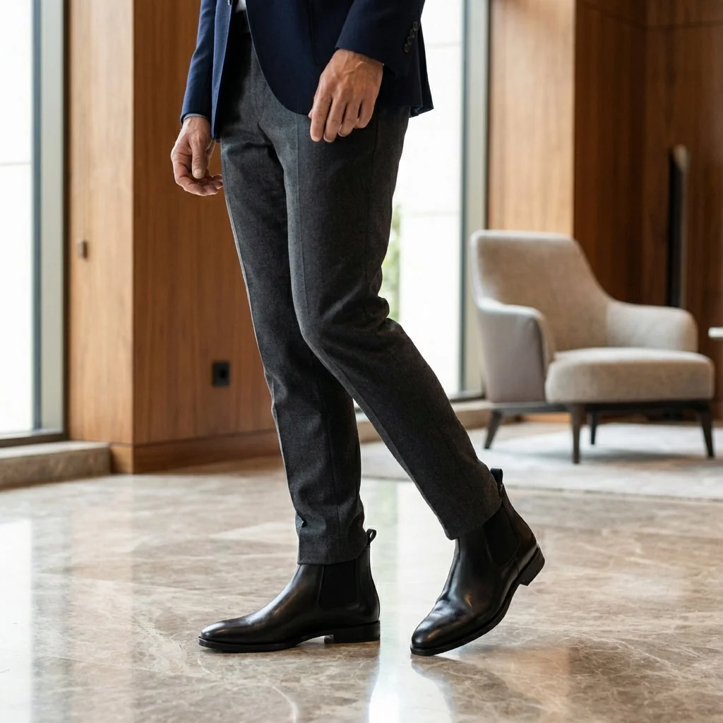 Chelsea Boots f��r Herren aus weichem Leder | Klassische Lederstiefeletten mit Ledersohle und elastischen Eins?tzen f��r B��ro und